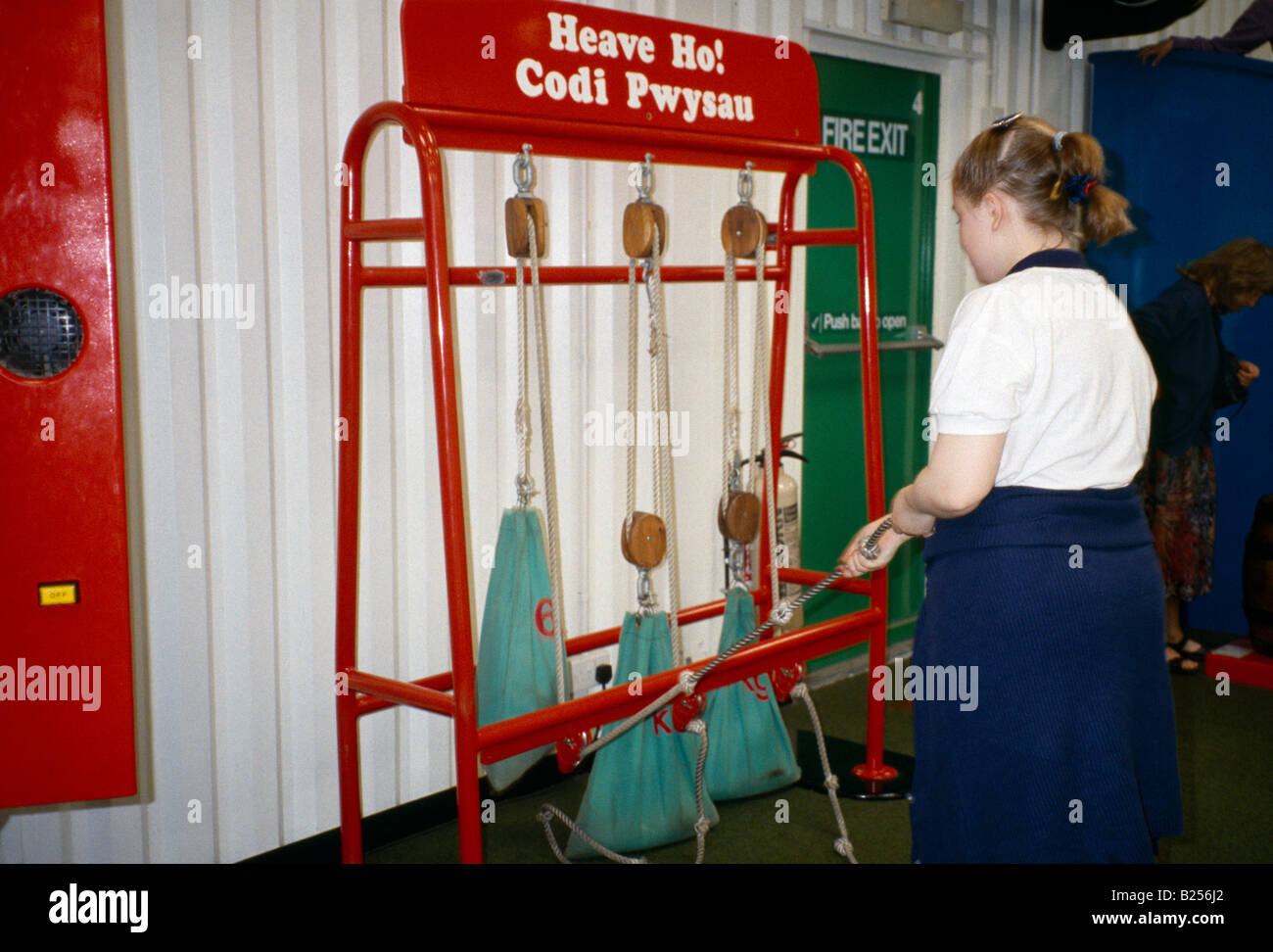 Techniquest Children's Science Park Pulley Machine Welsh Language Stock Photo