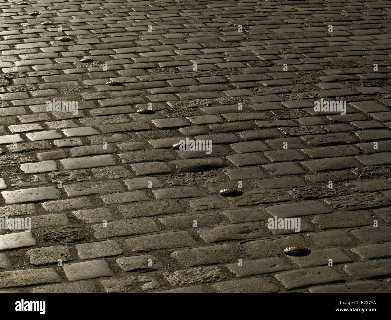 Detail of cobblestone road in Zagreb, Old city Stock Photo