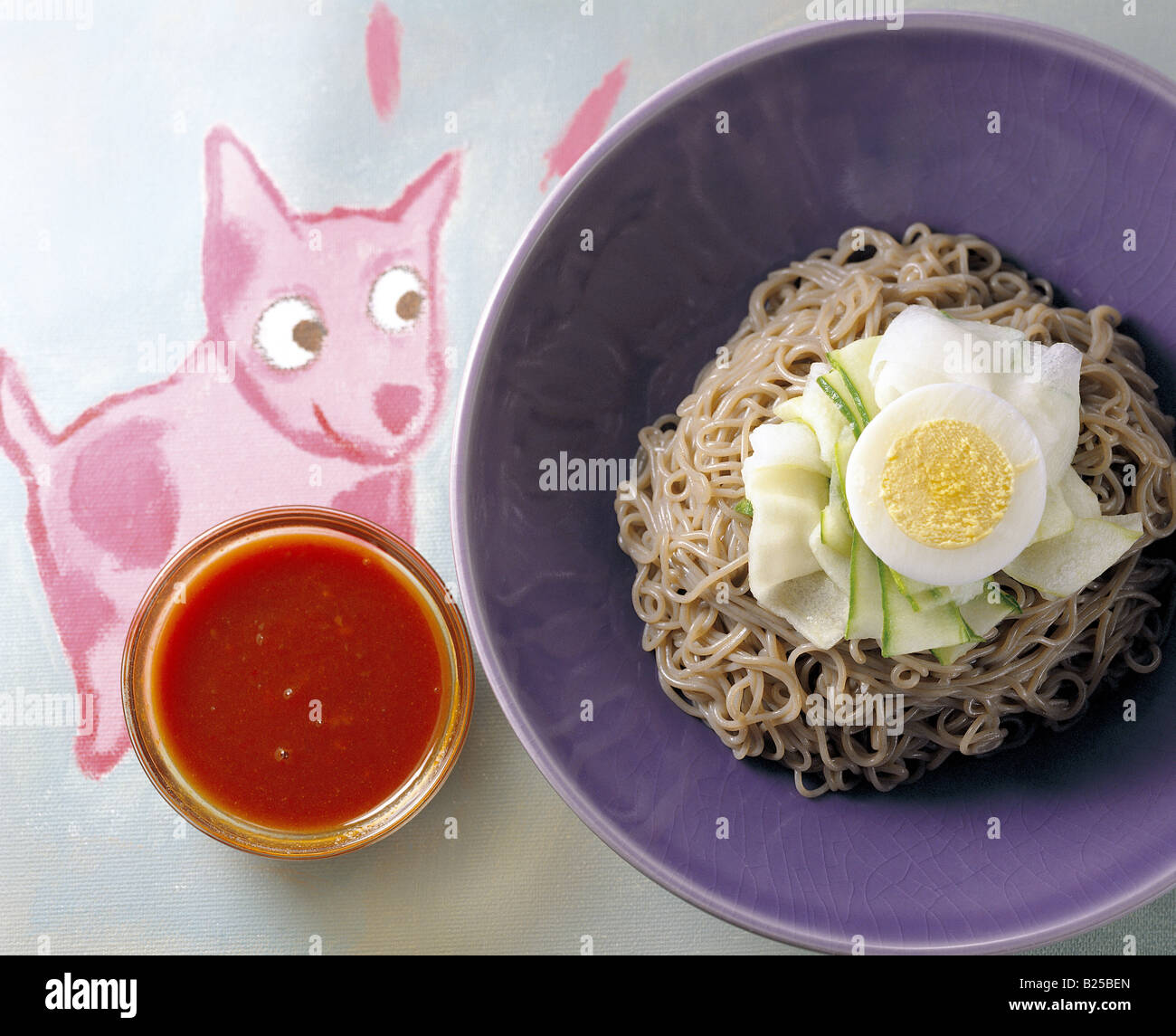 Korean cuisine - noddles and chopsticks Stock Photo