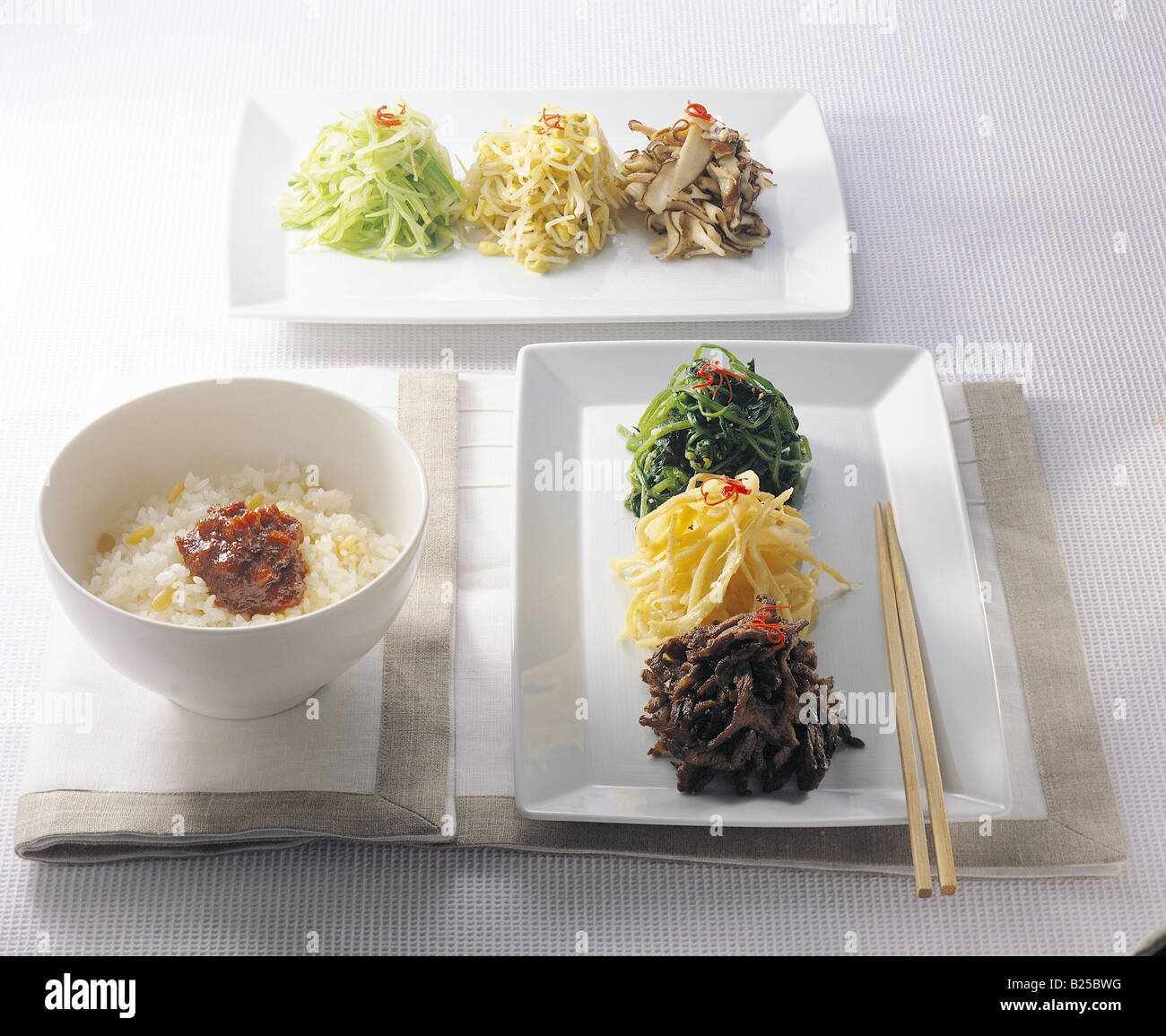 Korean food - kimchi and rice Stock Photo