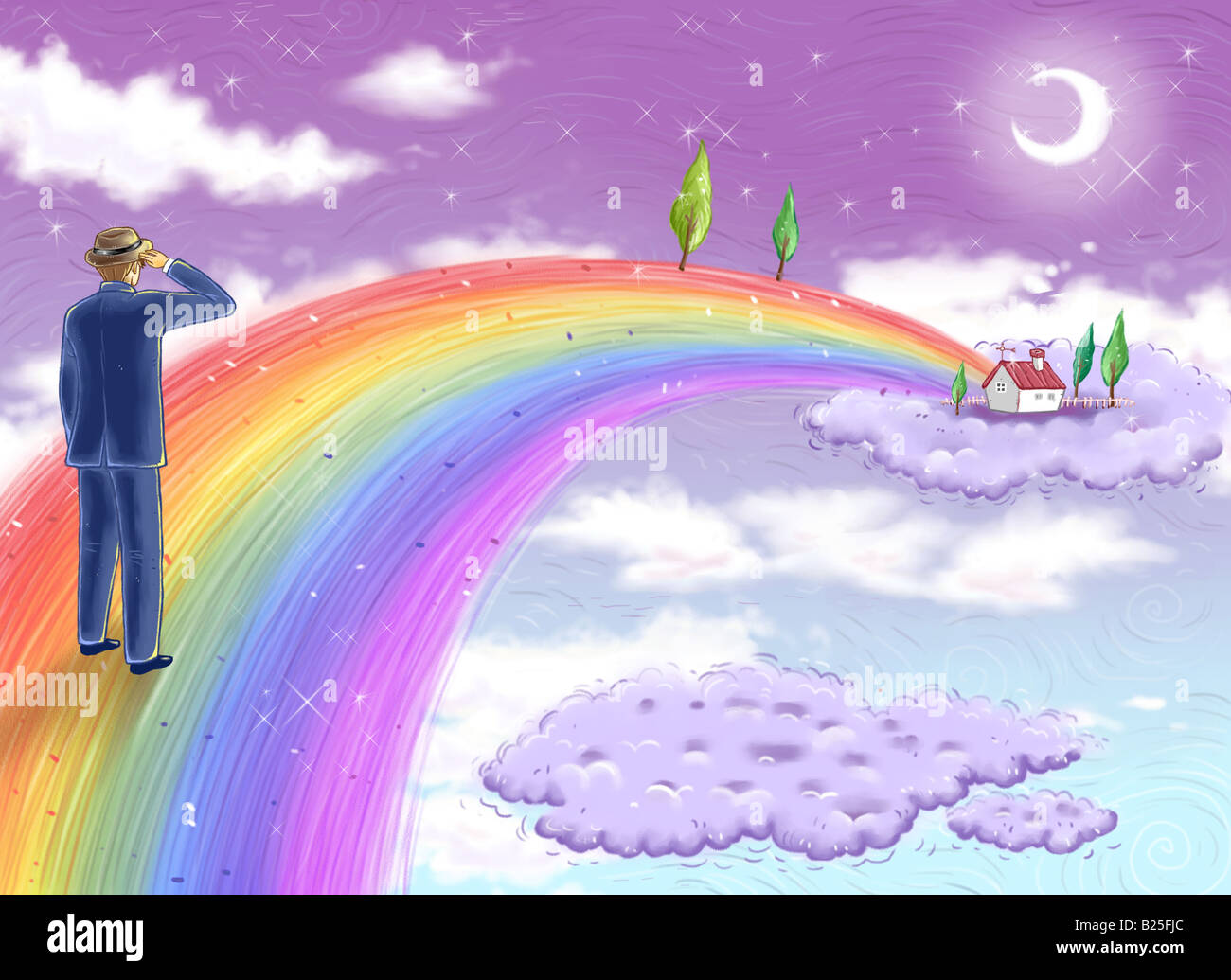 Businessman walking on the rainbow Stock Photo - Alamy