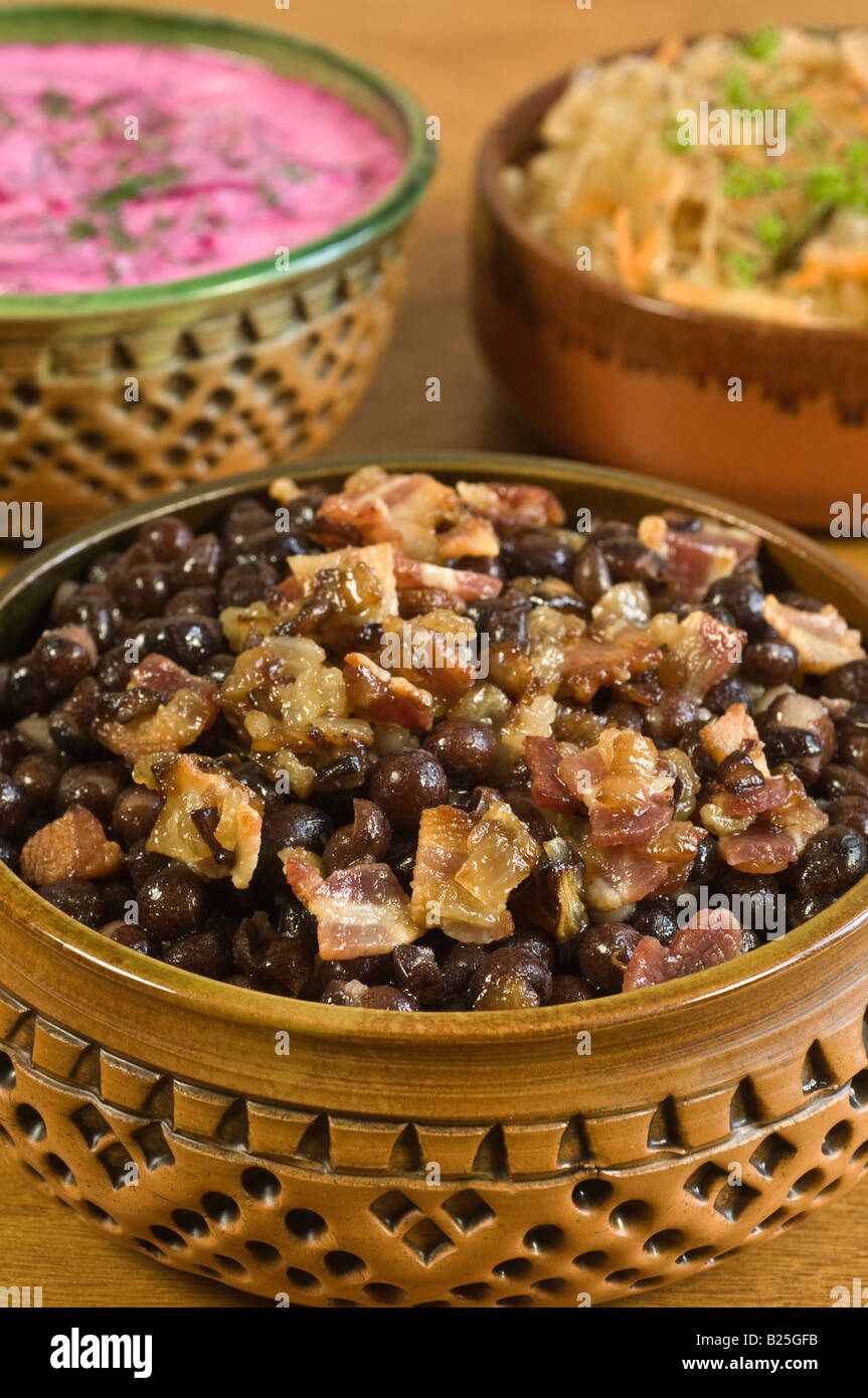 Typical Food Latvia. Grey peas with bacon and borscht Stock Photo Alamy
