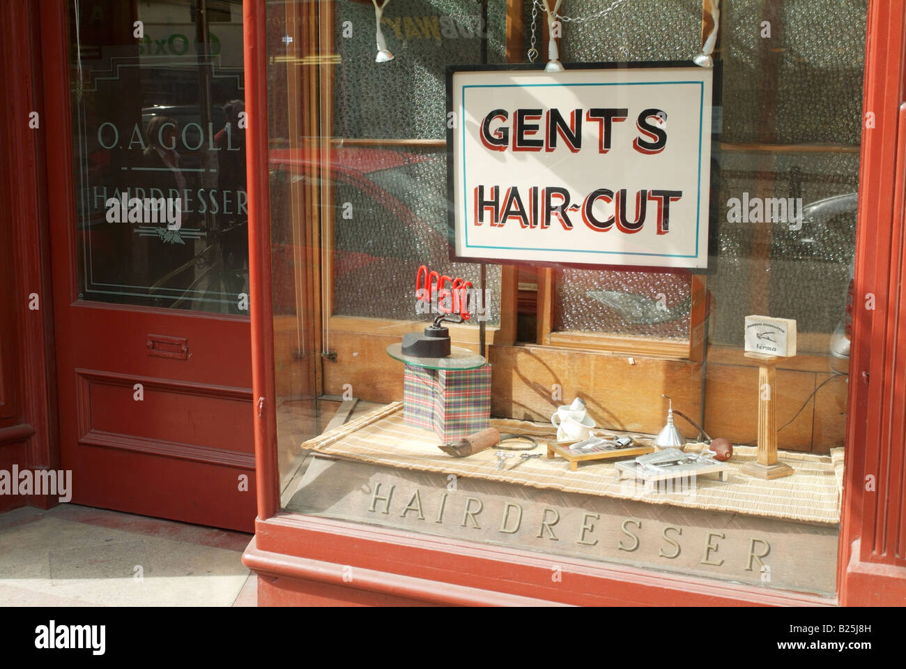 Old fashioned Gents Hairdressers, Stockbridge, Edinburgh. Stock Photo