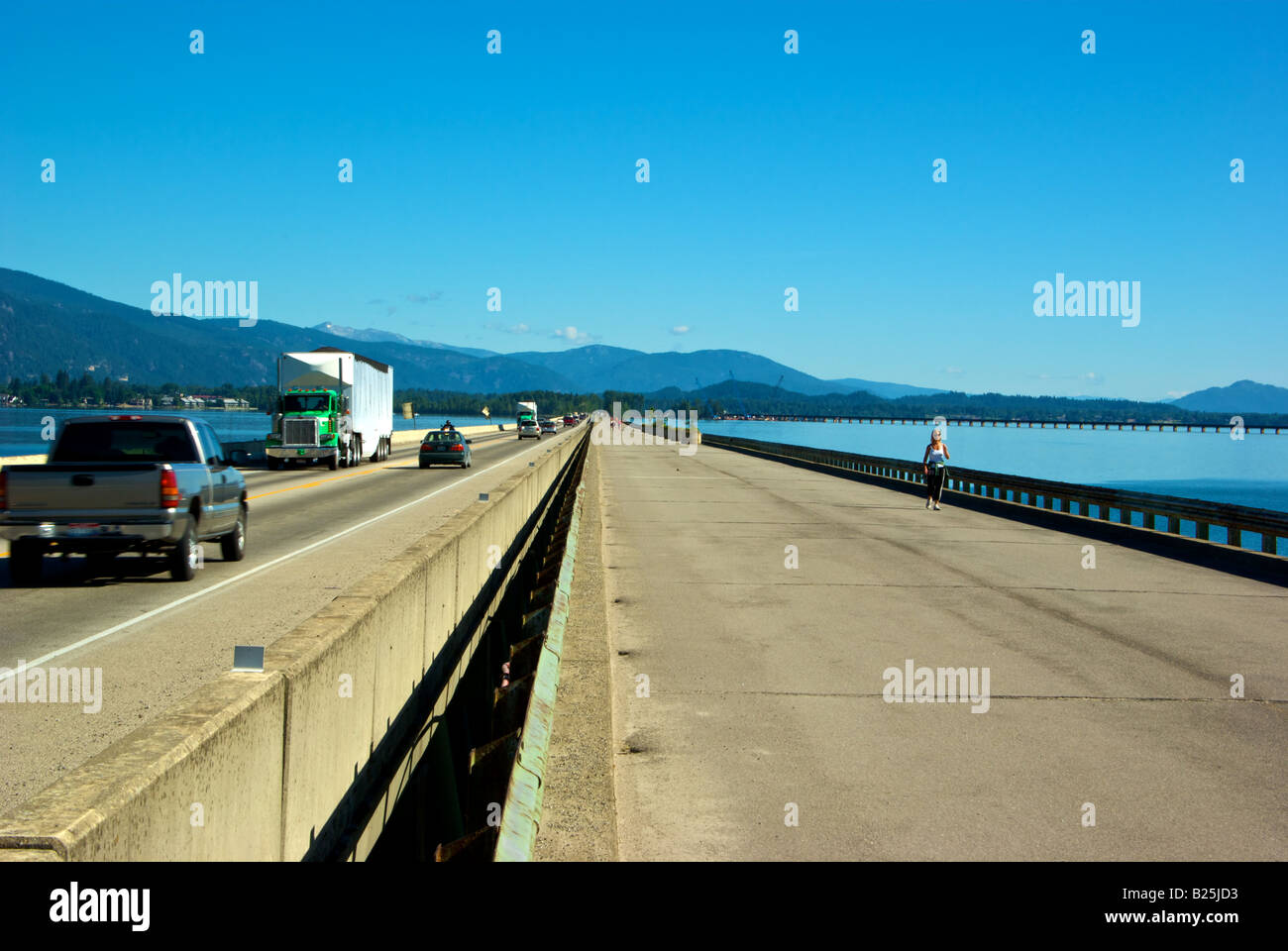 Long Bridge Idaho with cycle pedestrian path and route 95 highway Stock Photo