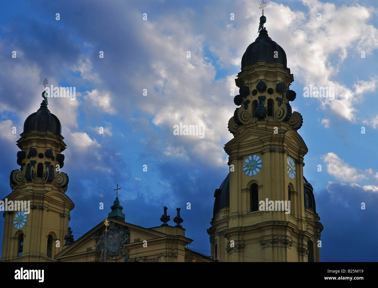 Europe, Germany, Bavaria, Münich, Theatinerkirche, clouds, sky, bavarian, religion, barock Stock Photo