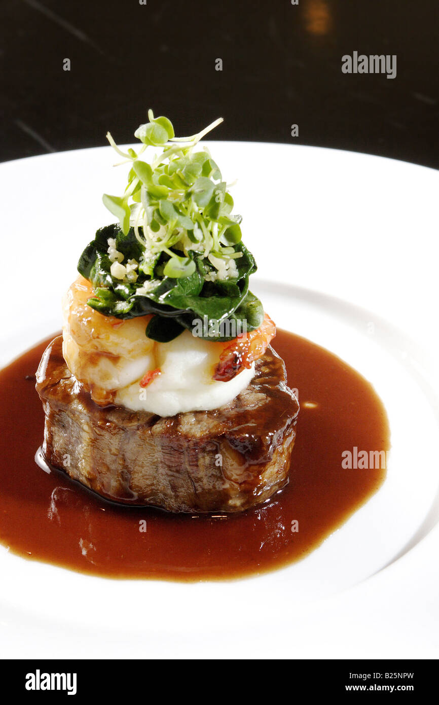 Steak and seafood with sauce Stock Photo - Alamy