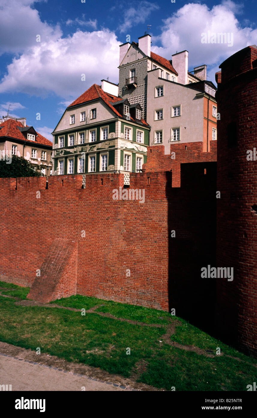 July 9, 2008 - Medieval city wall at the Barbican (citadel) in the Stare Miasto, the Old Town of the Polish capital of Warsaw. Stock Photo