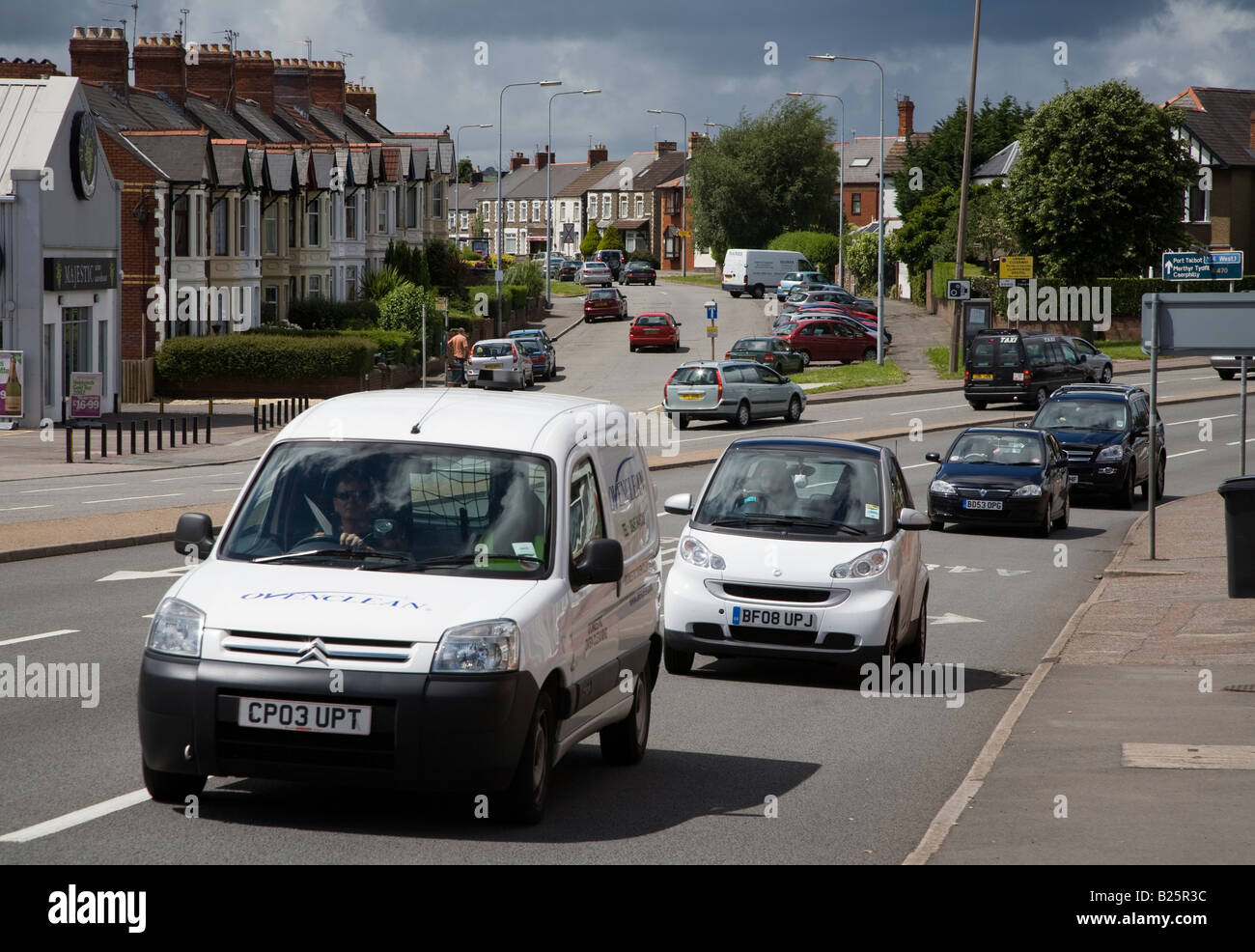 Traffic on urban clearway road Cardiff Wales UK Stock Photo Alamy