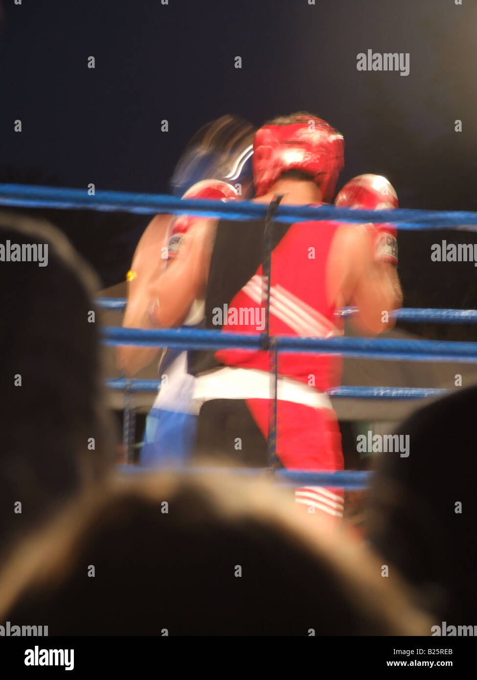 two amateur boxers in action in boxing bout Stock Photo Alamy