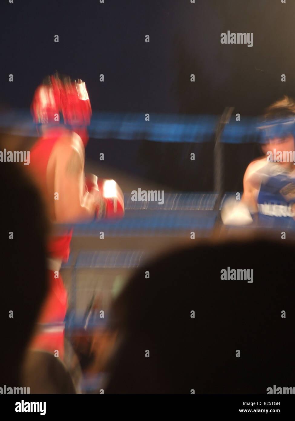 two amateur boxers in action in boxing bout Stock Photo Alamy