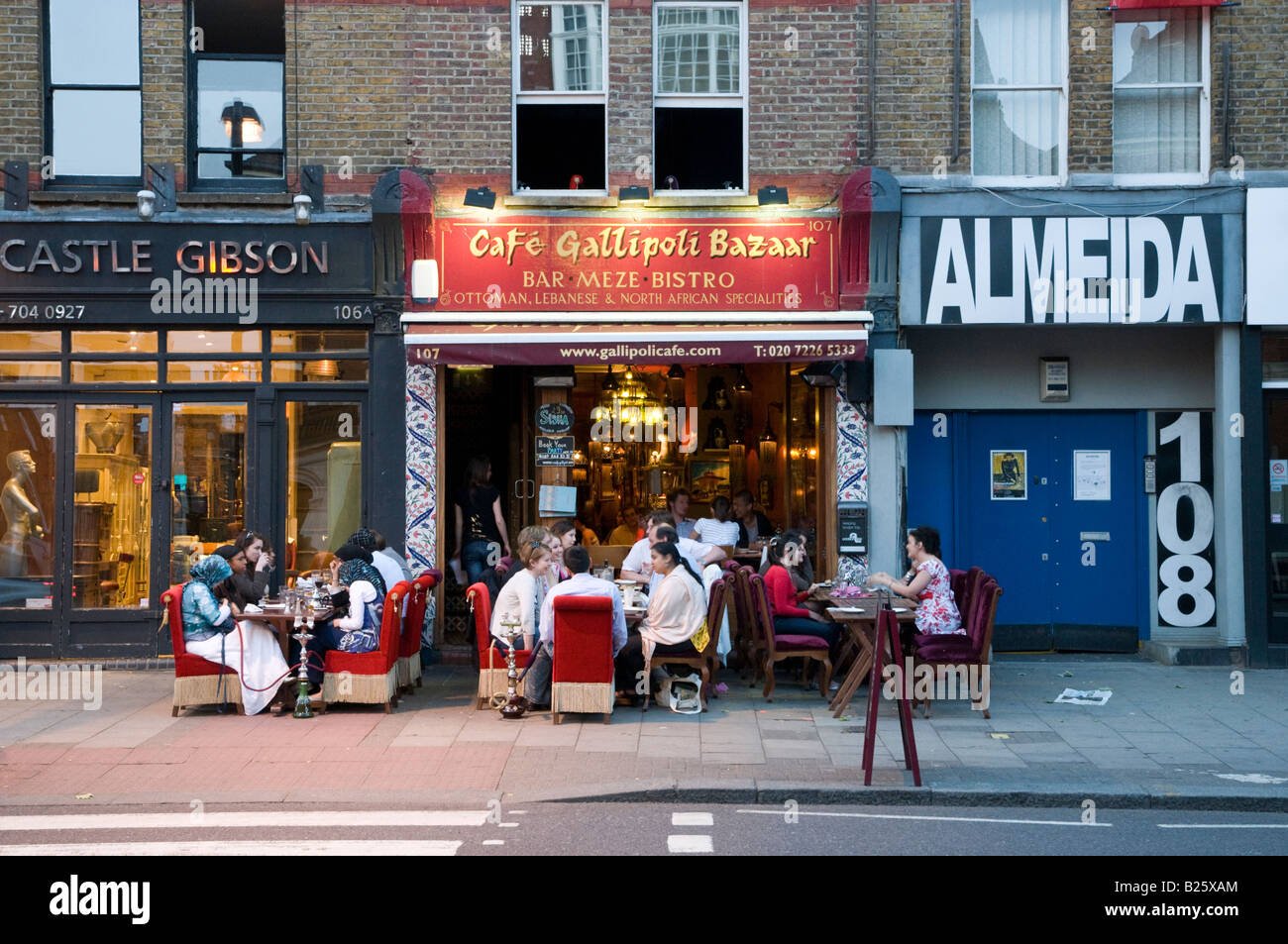 Cafe Gallipoli Bazaar Turkish restaurant on Upper Street in Islington London, UK Stock Photo