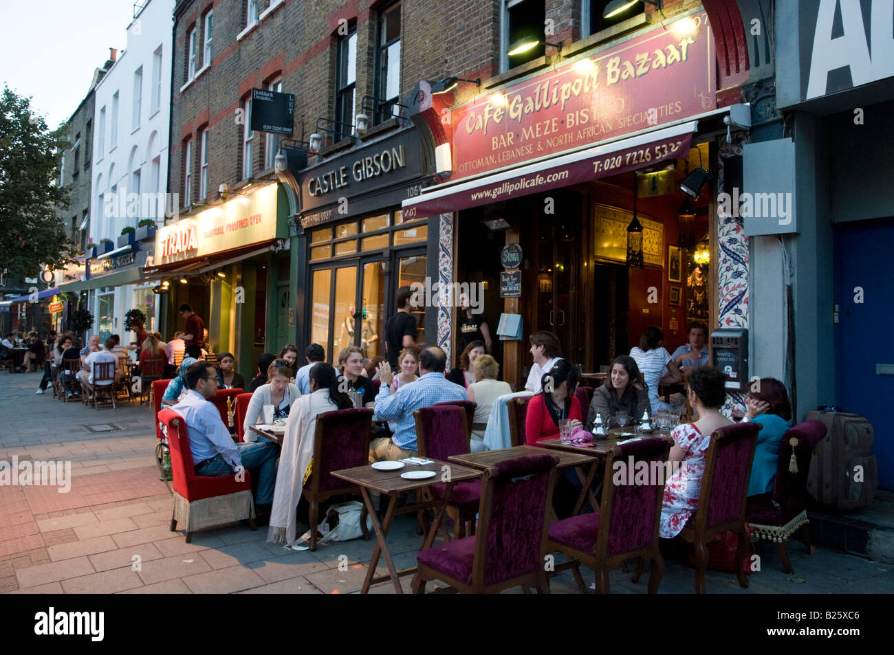 Cafe Gallipoli Bazaar Turkish restaurant on Upper Street, Islington, London, UK Stock Photo