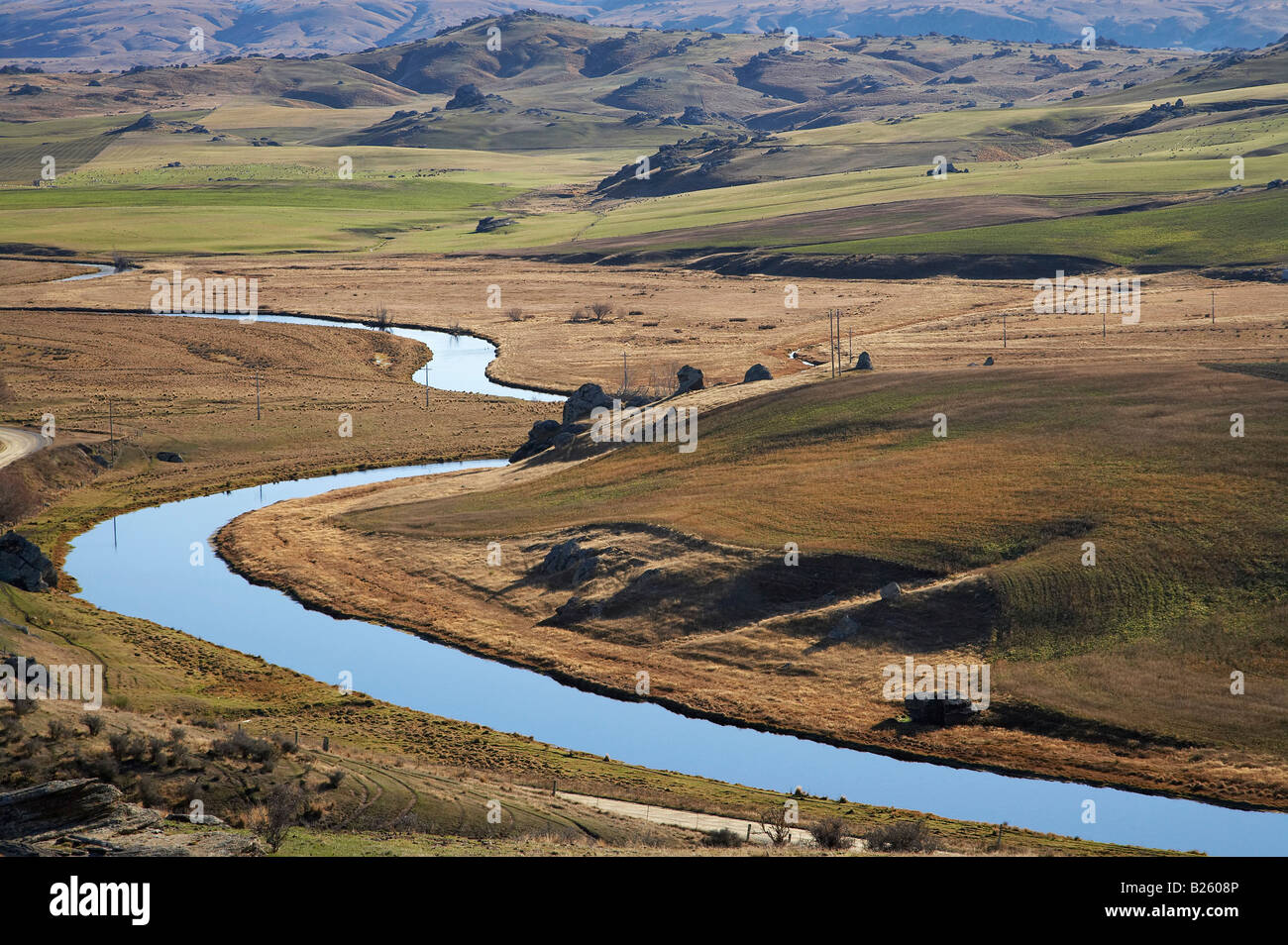 Taieri River Taieri Scroll Plain Maniototo Central Otago South Island New Zealand Stock Photo