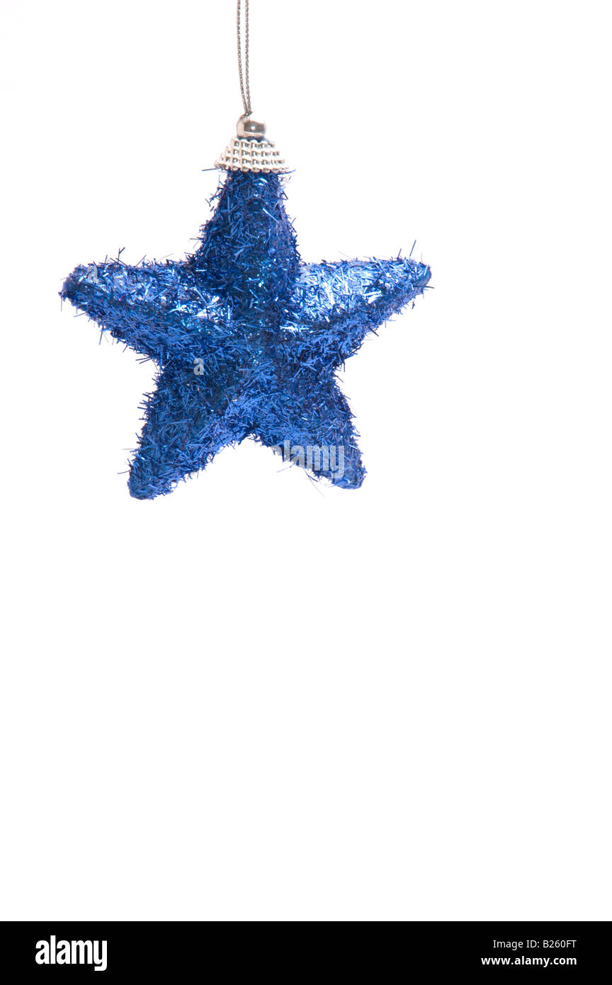 Festive blue tinsel sparkly star tree decoration cut-out 3/3 Stock Photo