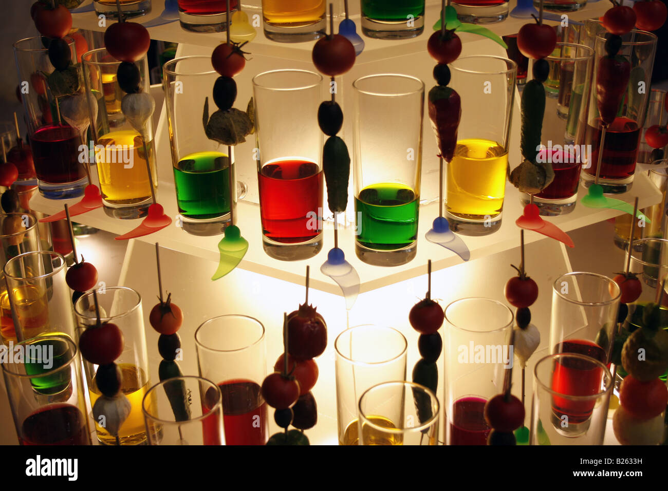 colourful cocktails on display in exclusive bar Stock Photo Alamy