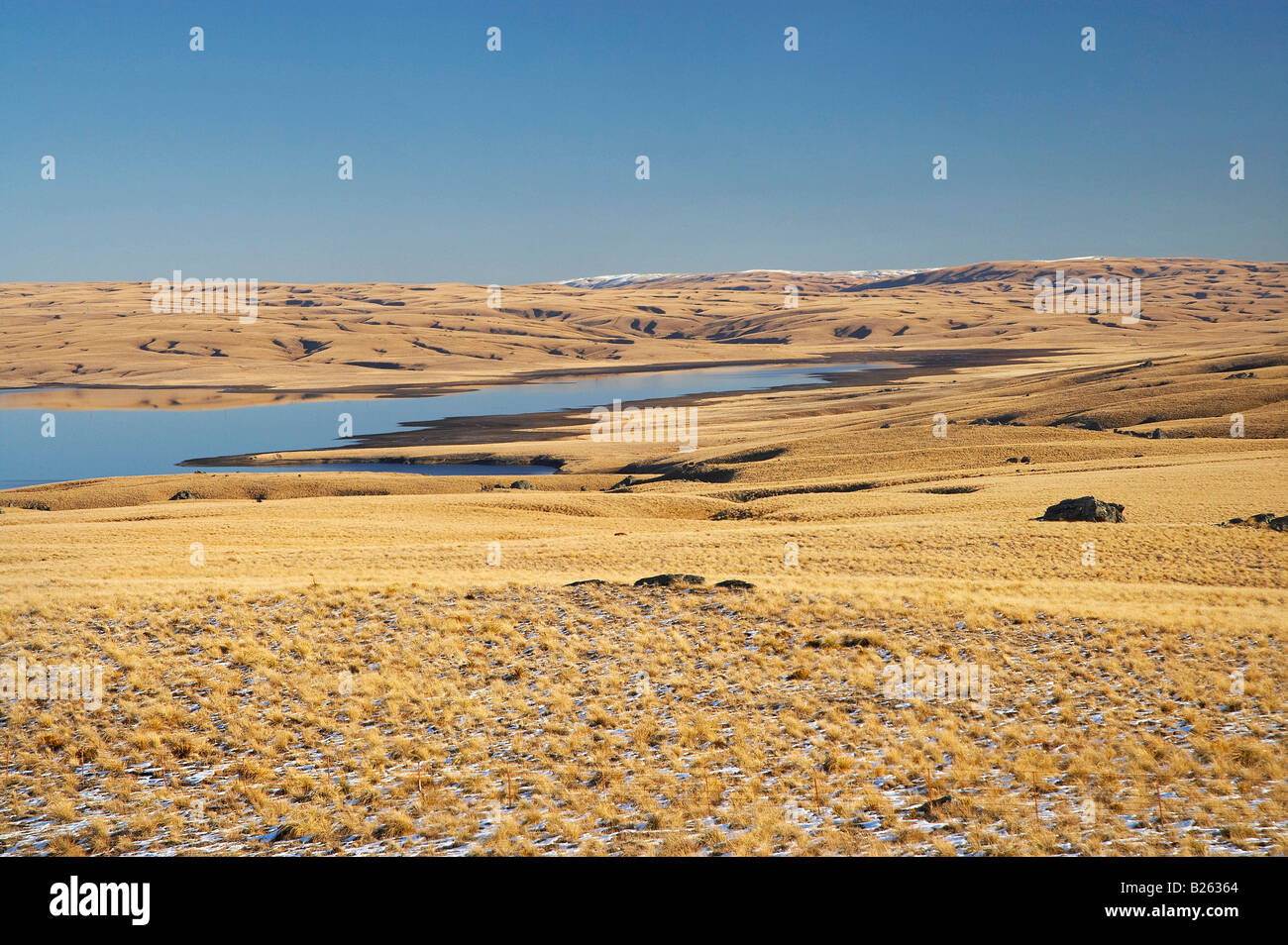 Lammermoor Range and Logan Burn Reservoir Great Moss Swamp Old Dunstan Trail Central Otago South Island New Zealand Stock Photo