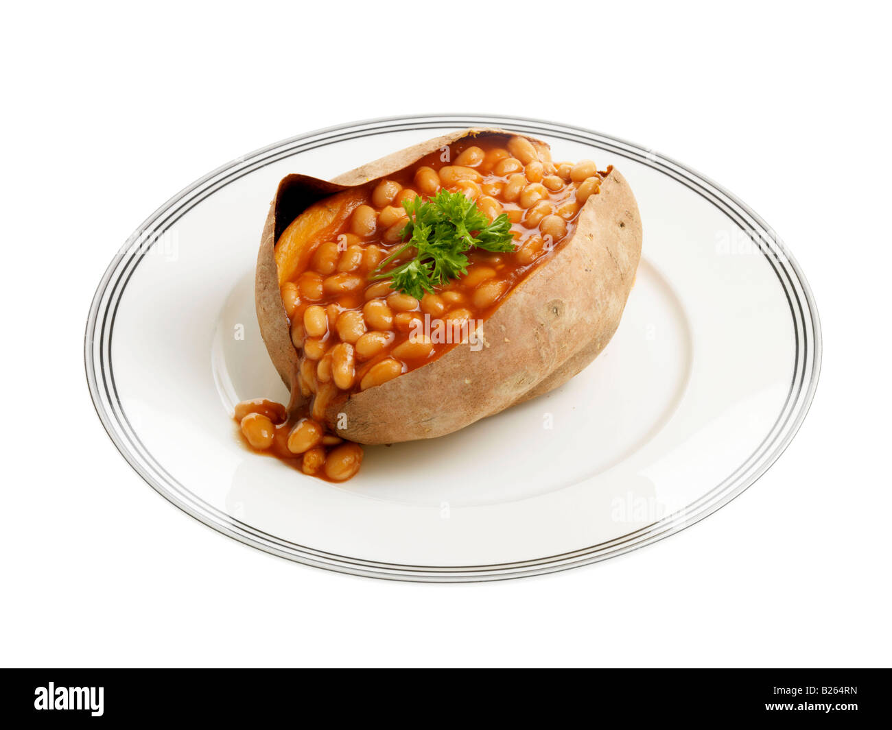 Baked Sweet Potato with Baked Beans Stock Photo - Alamy