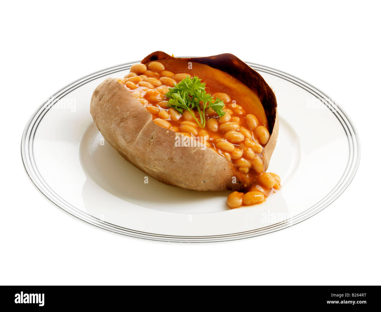 Baked Sweet Potato with Baked Beans Stock Photo Alamy