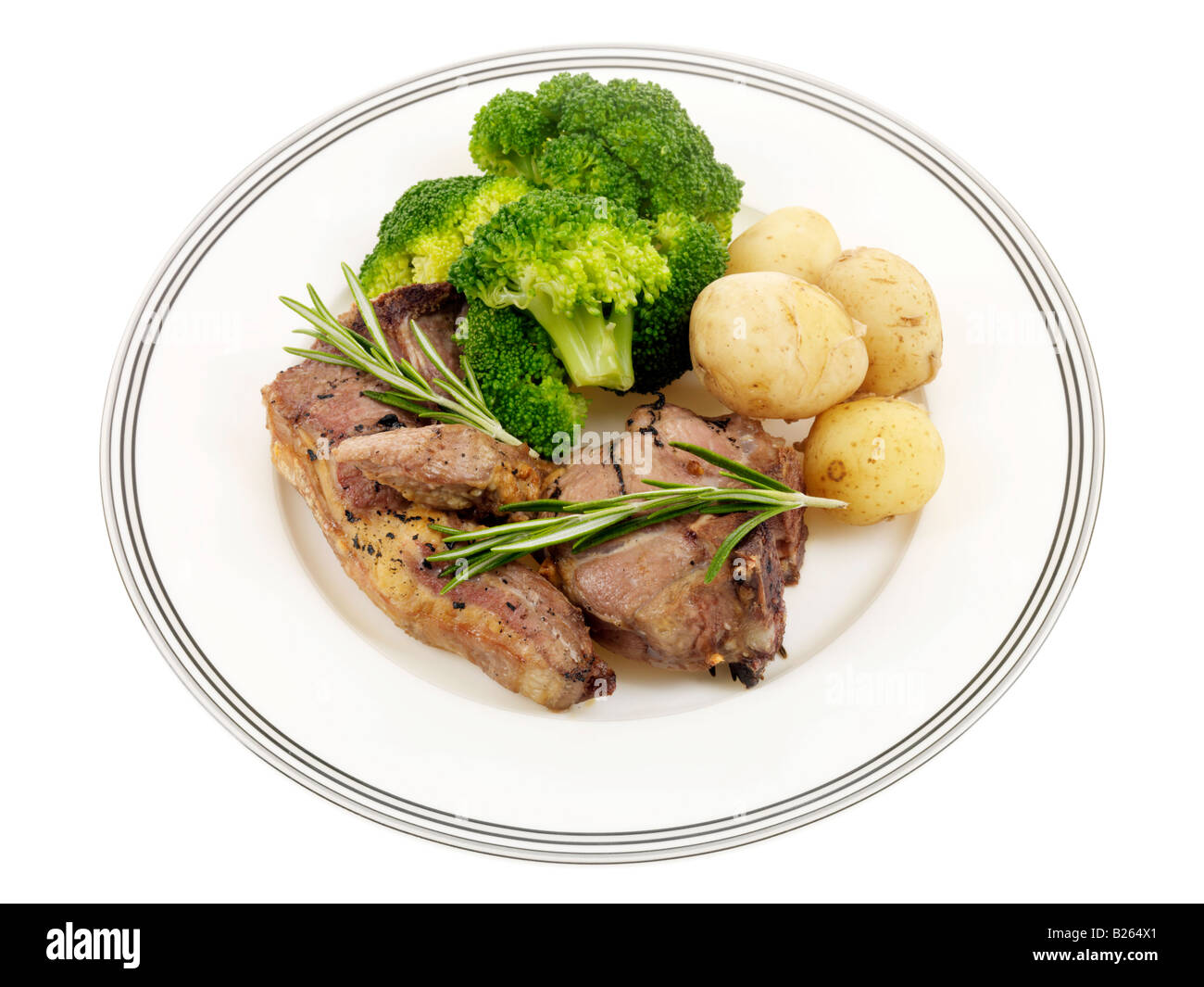 Lamb Chops with New Potatoes and Broccoli Stock Photo Alamy