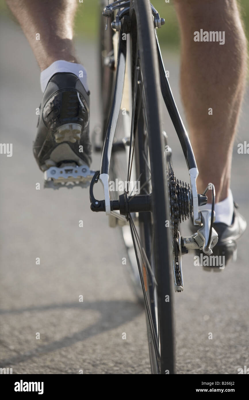 Detail of a cyclist pedaling Stock Photo