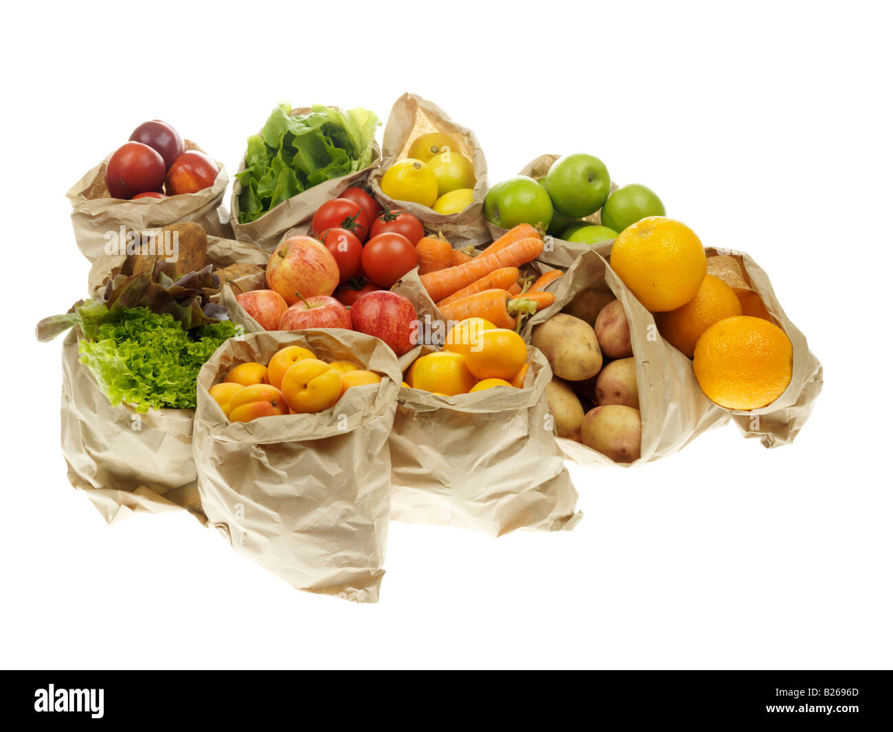 Selection Of Fresh Healthy Natural Fruit and Vegetables In Brown Paper ...
