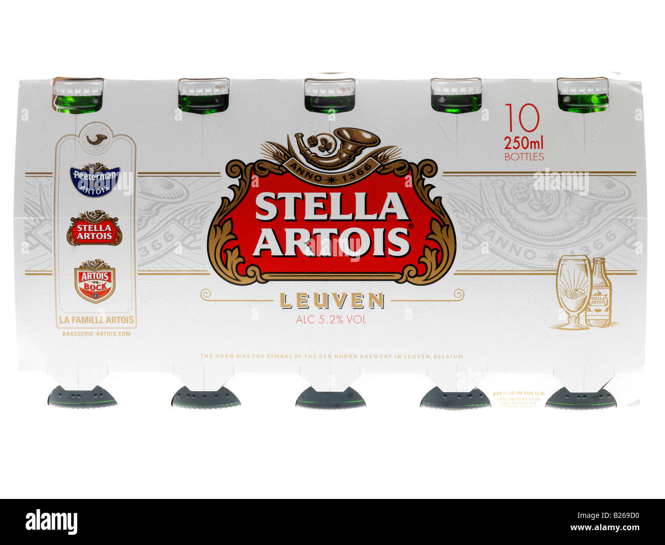 Bottles Of Unopened Stella Artois Lager Beer Isolated Against A White Background With A Clipping Path And No People Stock Photo