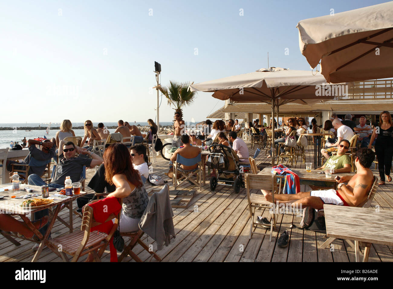Beach Restaurant and meeting point, Hilton Beach, Tel Aviv, Israel Stock  Photo - Alamy