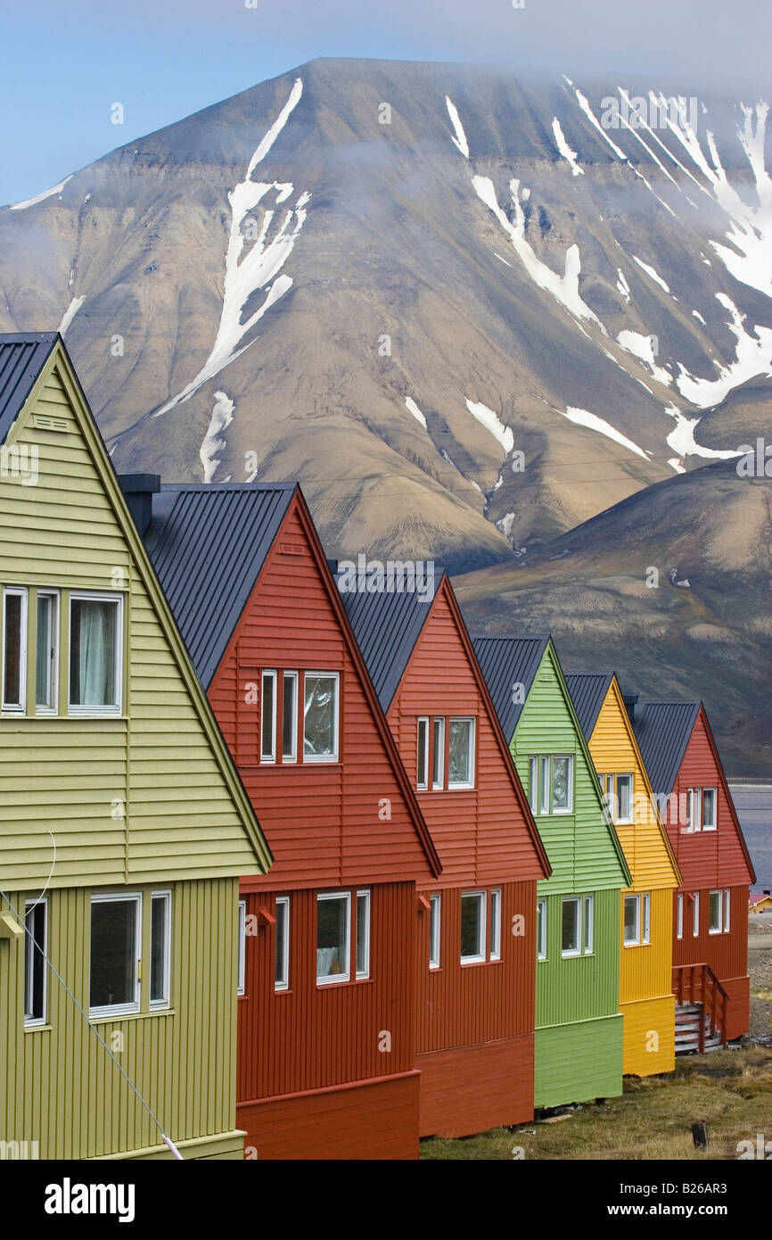 Colorful houses in Longyearbyen, Spitsbergen, Svalbard, Norway Stock