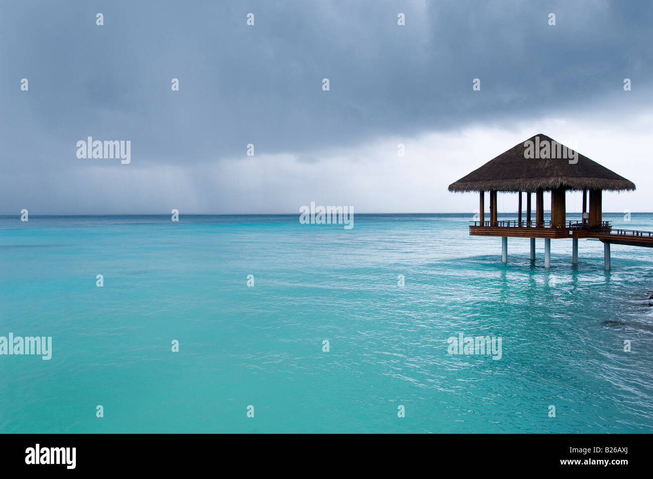 Yoga Pavilion after rain, after a rainstorm, One & Only Resort Reethi Rah, Maldives Stock Photo