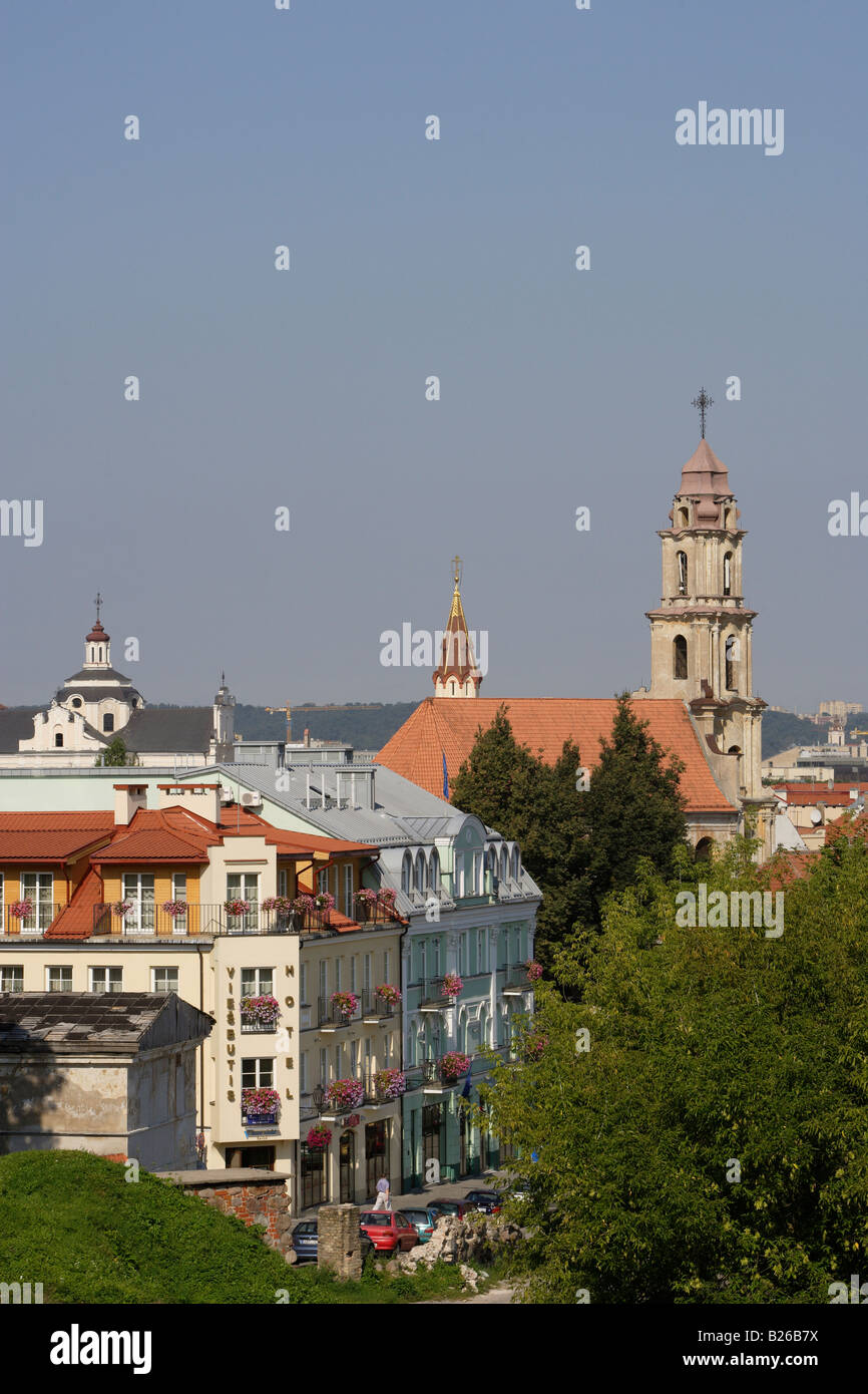 Houses in Boksto street and the church of St. Nicolas, Lithuania, Vilnius Stock Photo