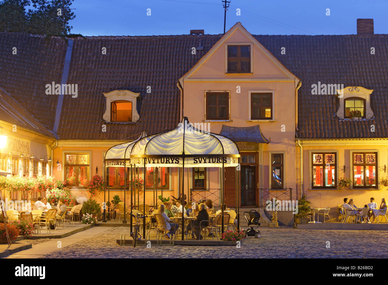 Restaurant on Theatre square in Klaipeda (Memel), Lithuania Stock Photo