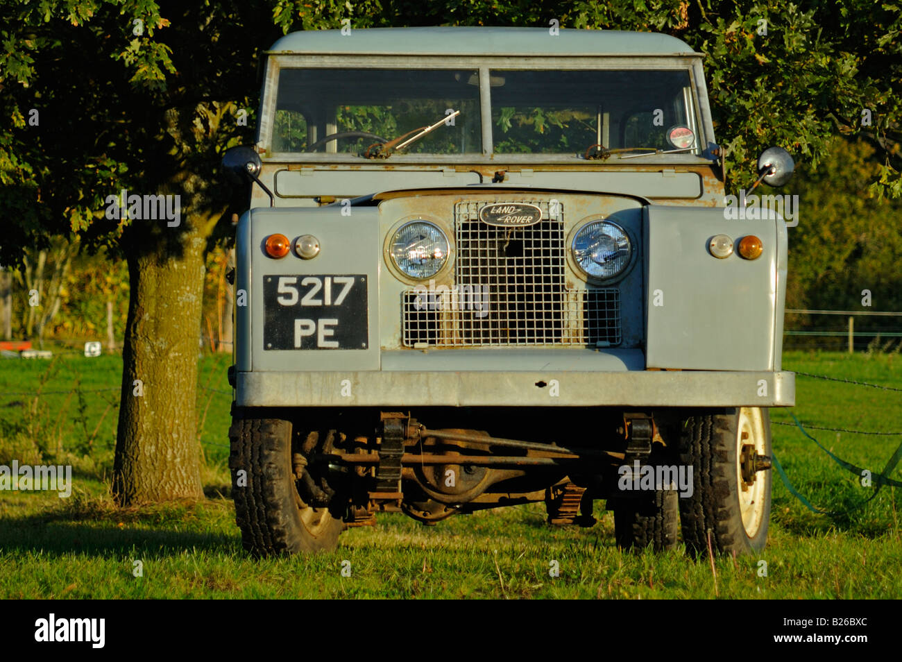 Historic 1963 Landrover Series 2a truckcab in very original and full working condition on a farm in Dunsfold, UK 2004. Stock Photo