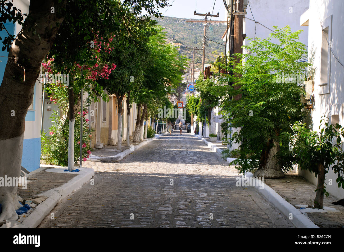 Cobbled lane in Pythagorio Samos Greece Stock Photo