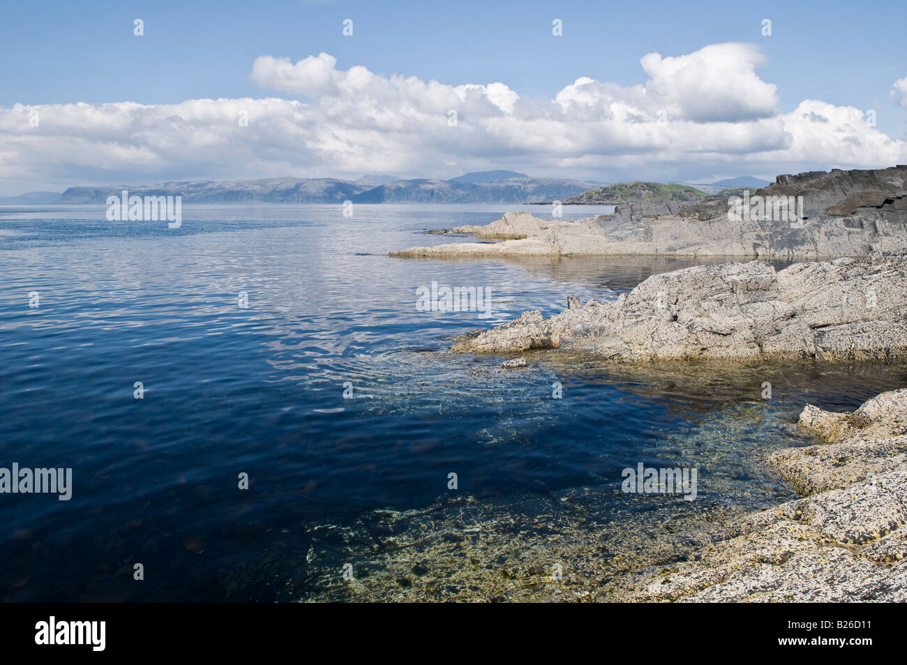 View from Easdale across the Firth of Lorn to Isle of Mull, Seil, Scotland Stock Photo
