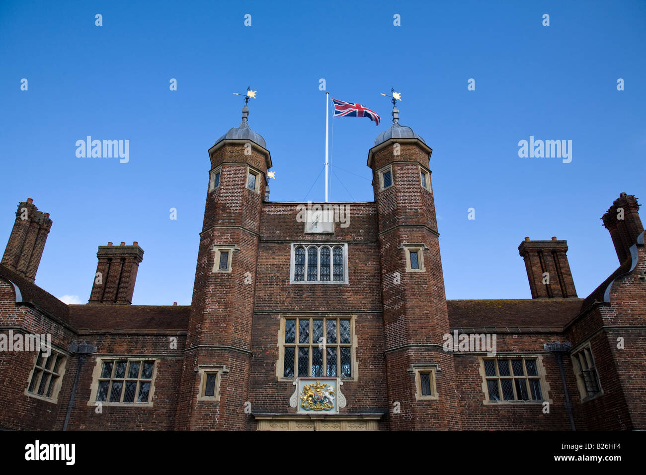 The front entrance of the Hospital of the Blessed Trinity or Abbot's Hospital, Guildford, Surrey, England. Stock Photo