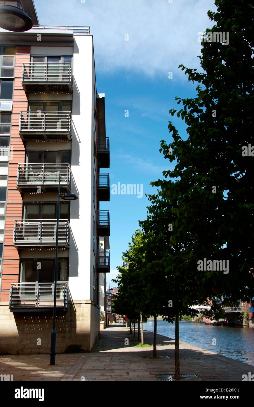 New apartment blocks along the waterfront of the River Aire at Brewery