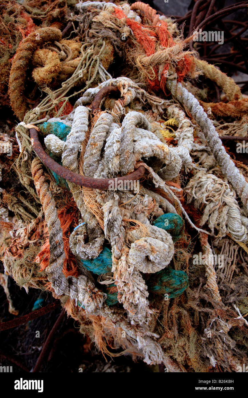 Money for old rope! Twisted metal intertwined with old rotting rope ...