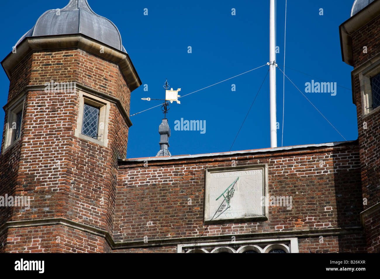 Part of the front of the Hospital of the Blessed Trinity or Abbot's Hospital, Guildford, Surrey, England. Stock Photo