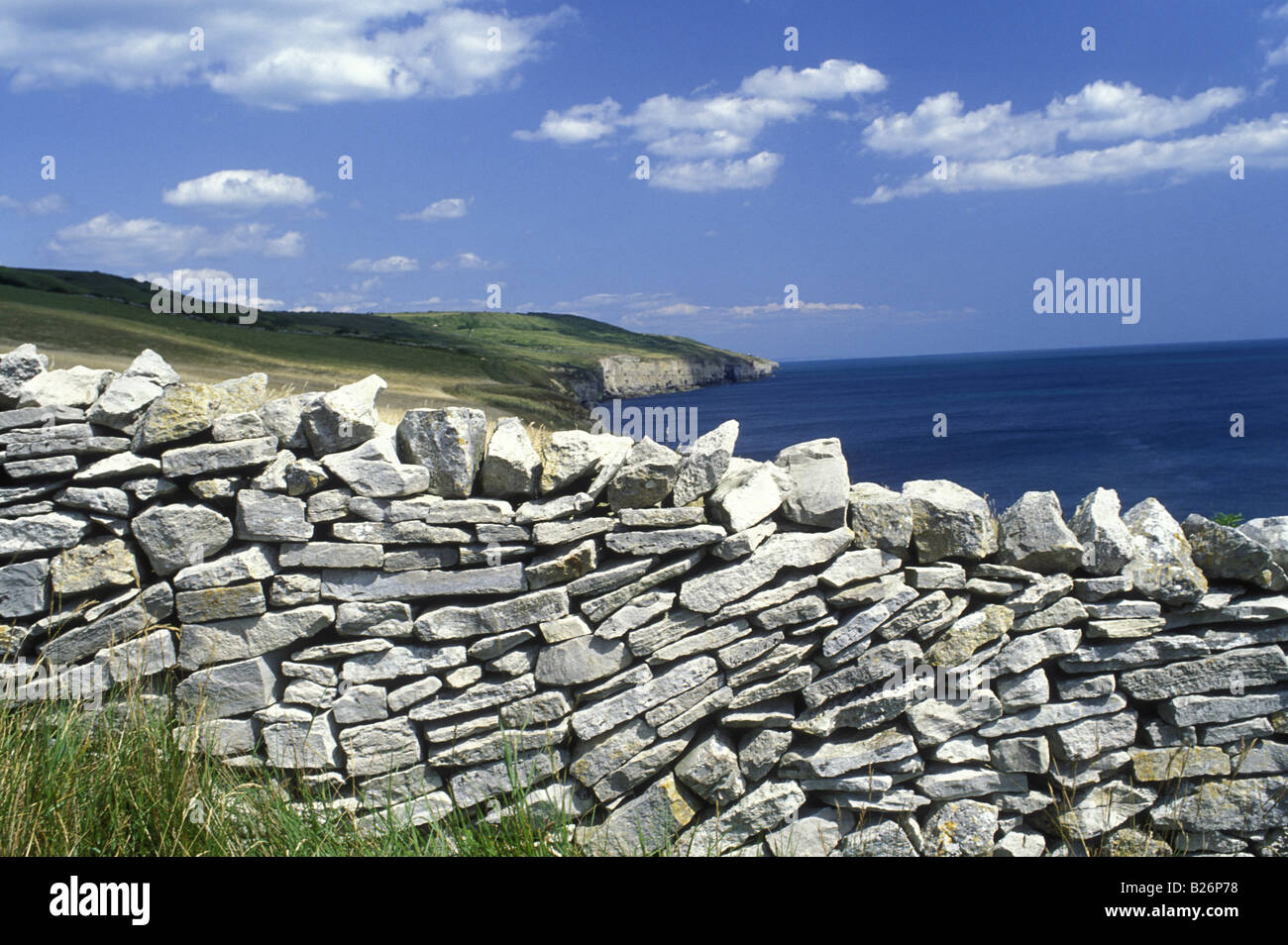 Dry Stone wall on Dorset Coast path Stock Photo