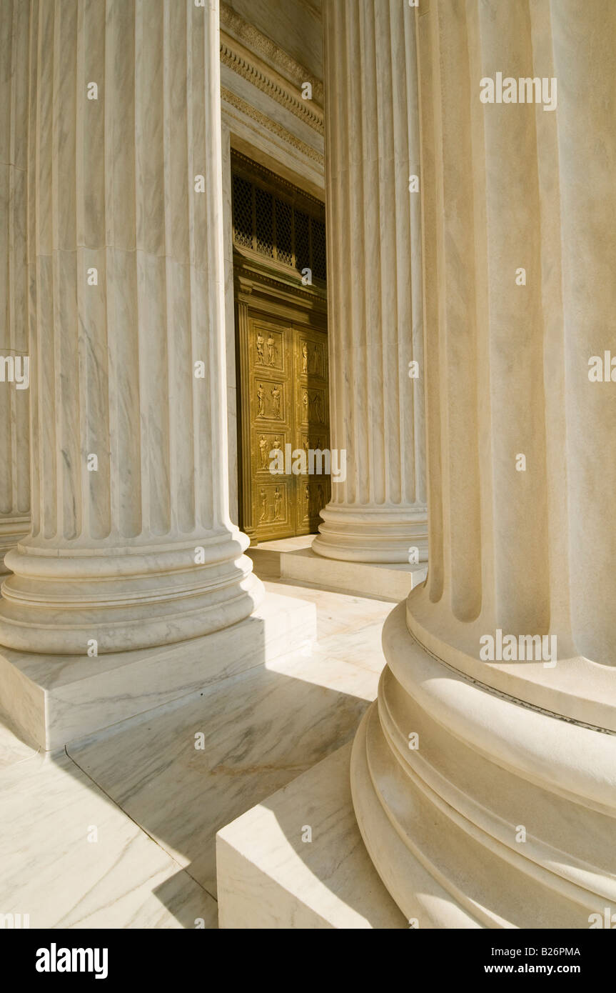 The main door of the US Supreme Court in Washington DC Stock Photo