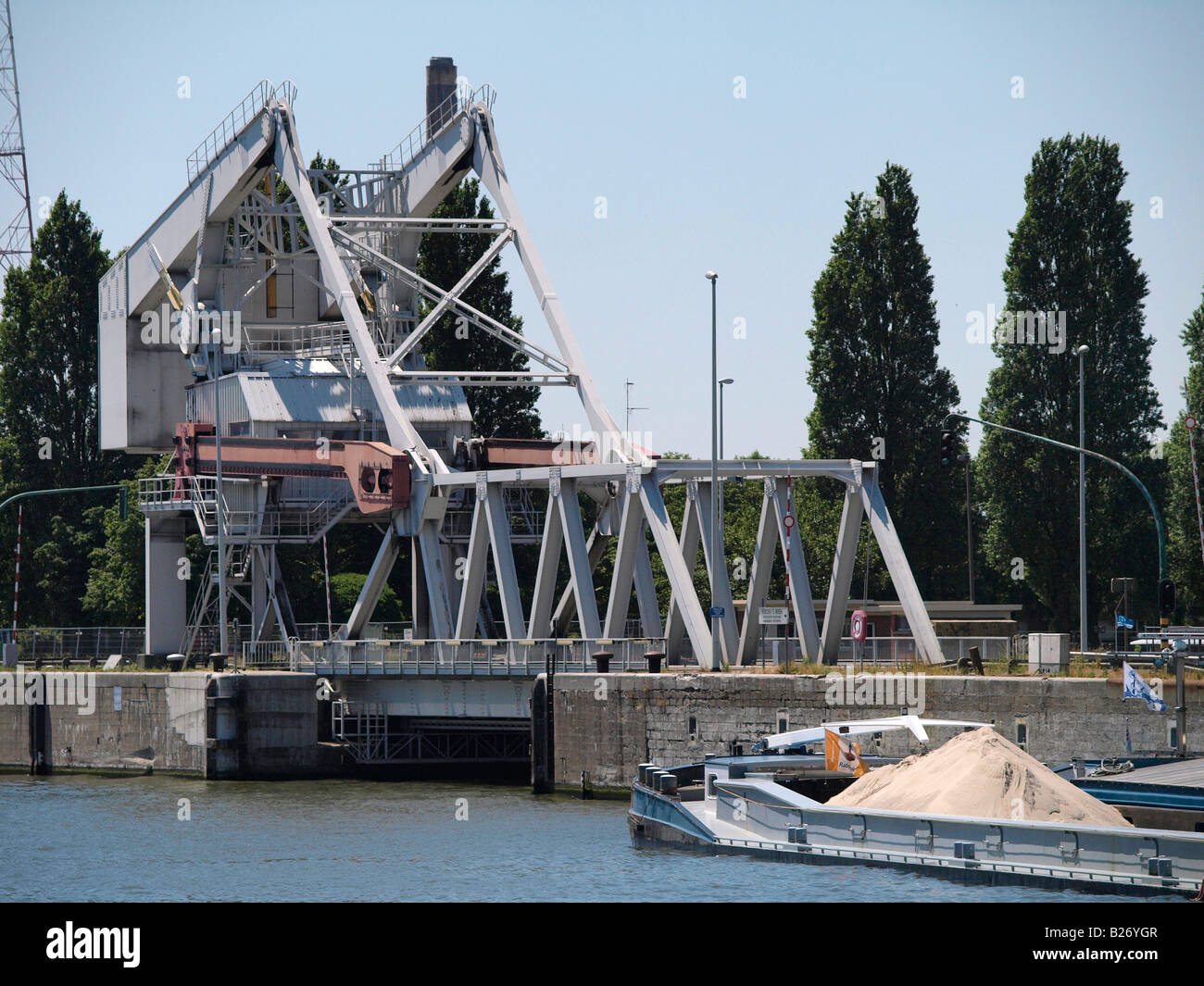 Industrial heritage Old draw bridge in the port of Antwerp Flanders Belgium Stock Photo