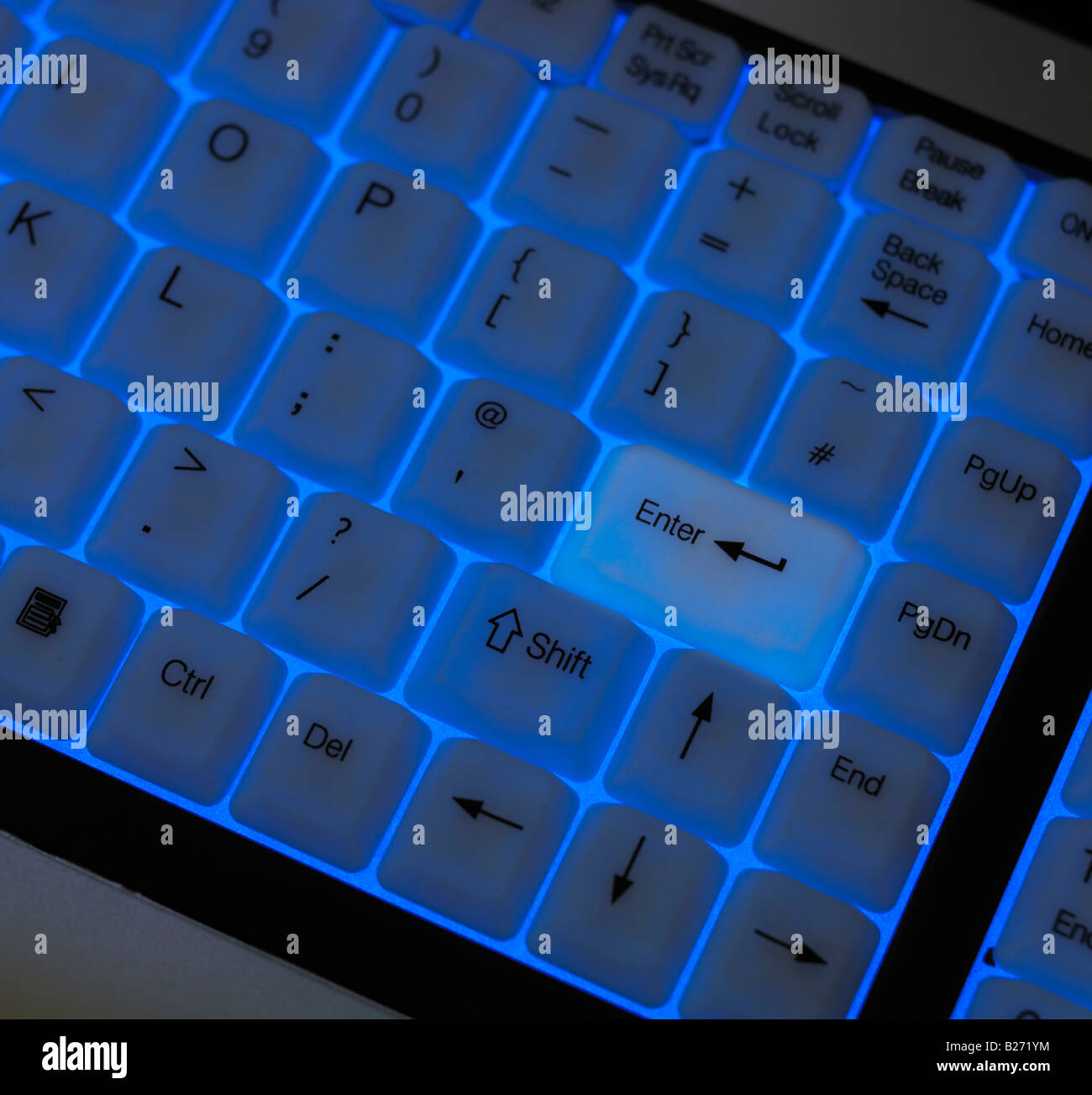 COMPUTER KEYBOARD WITH BLUE LED BACK LIGHT Stock Photo