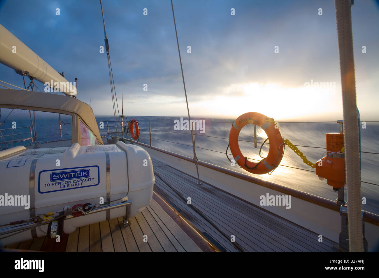 Safety equipment on the deck of the sailing yacht Scheherazade whilst