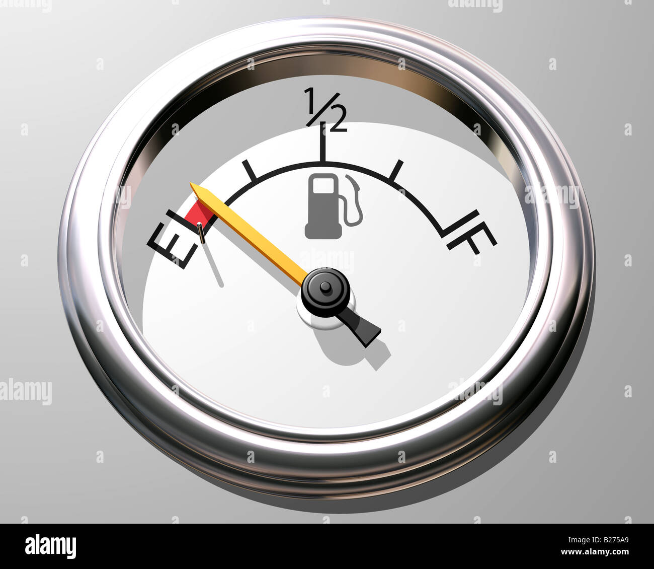 Illustration of a fuel gauge with the needle close to empty Stock Photo