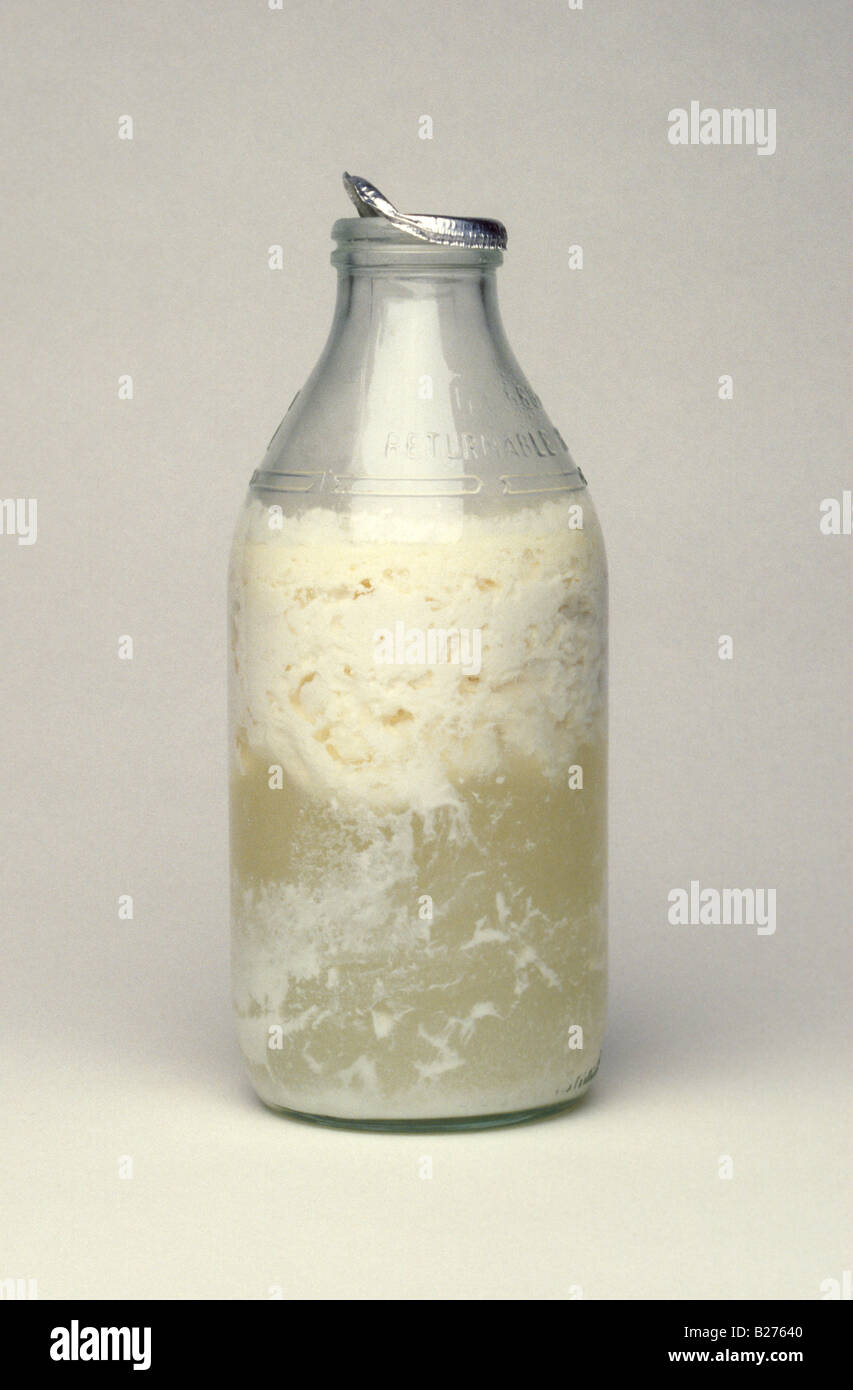 glass bottle of sour milk Stock Photo