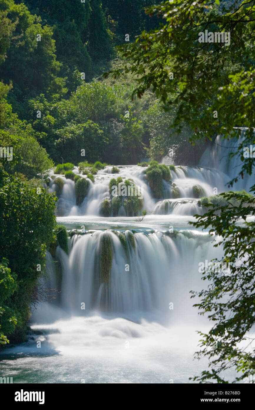 Krka waterfalls, Skradinski buk, upper falls, Croatia, Europe, long exposure for flowing water longexposure scenic Stock Photo