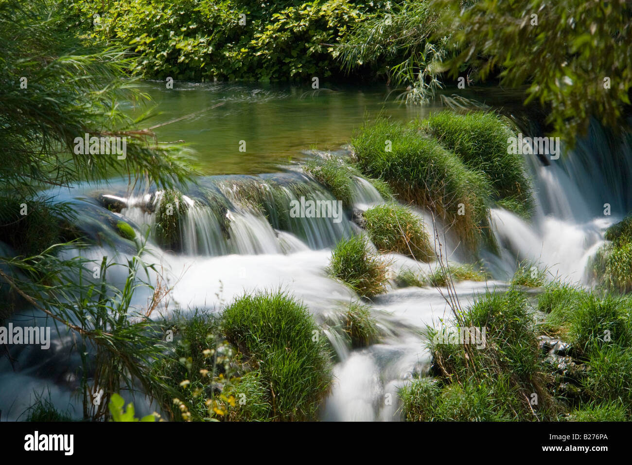 Krka waterfalls, Skradinski buk, Croatia, Europe, long exposure for flowing water longexposure scenic Stock Photo