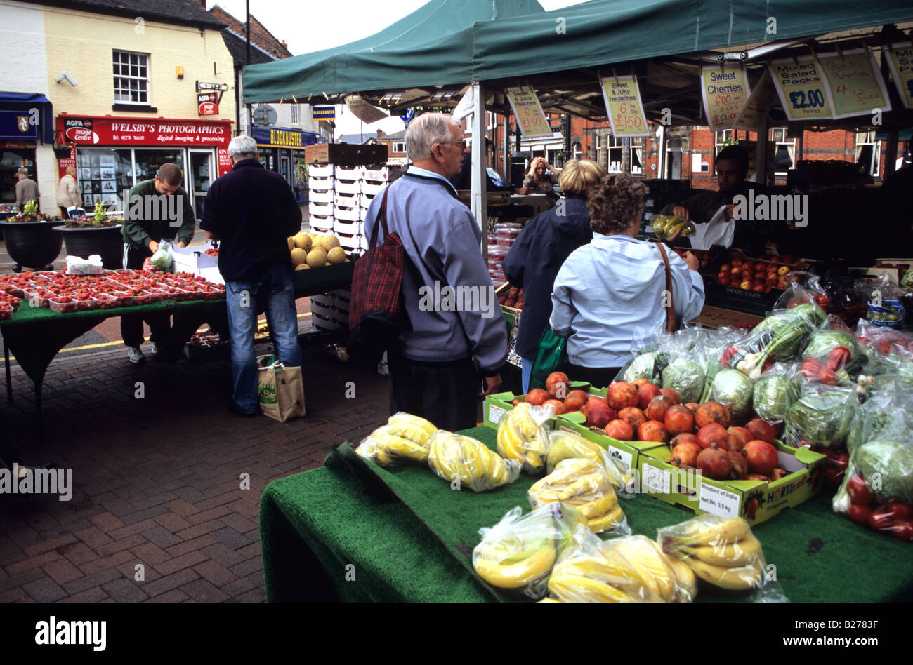 A Fruit And Vegetable Stall At Sandbach Market Stock Photo