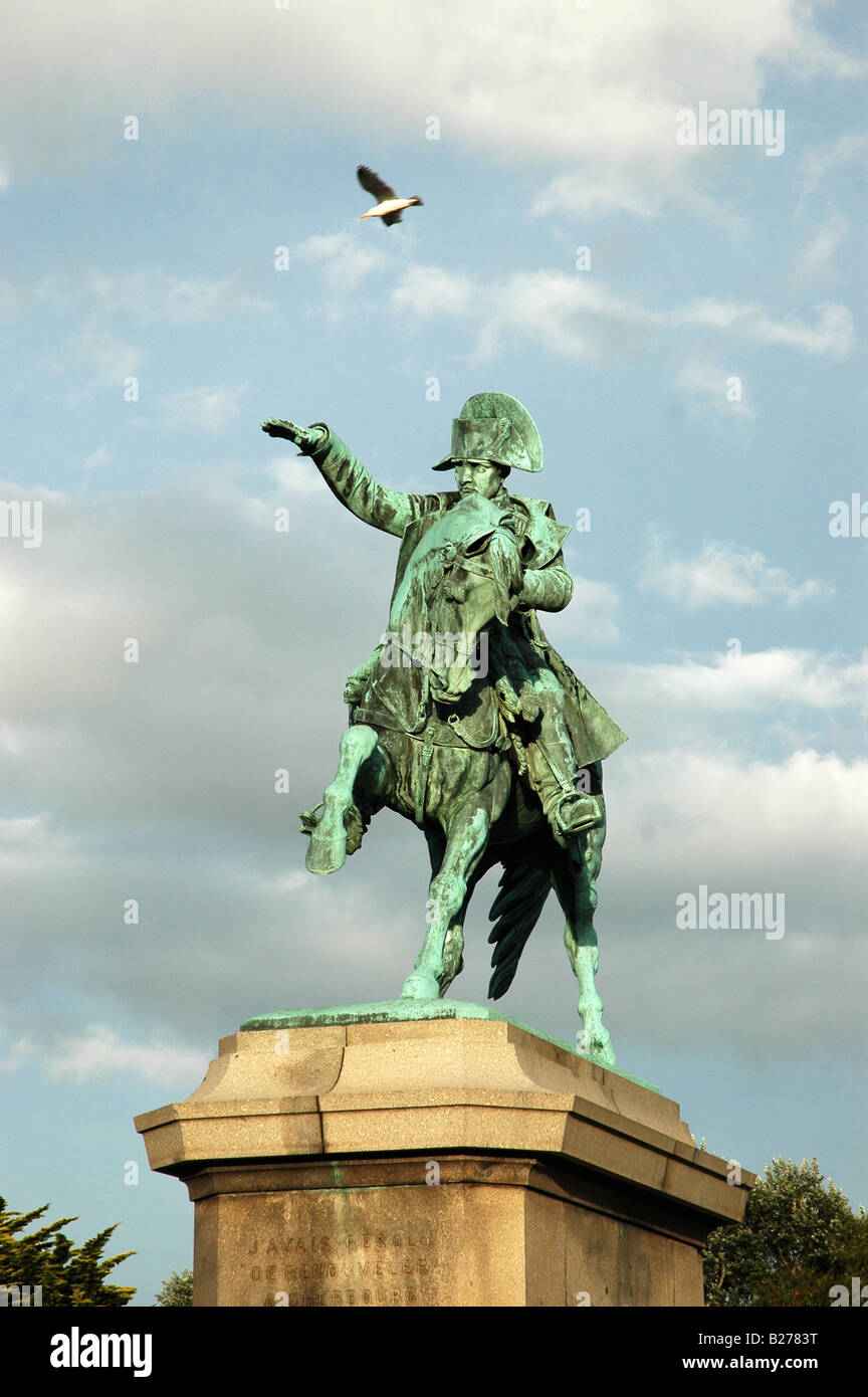 Statue of Napoleon Bonaparte on horse close to main harbour Cherbourg