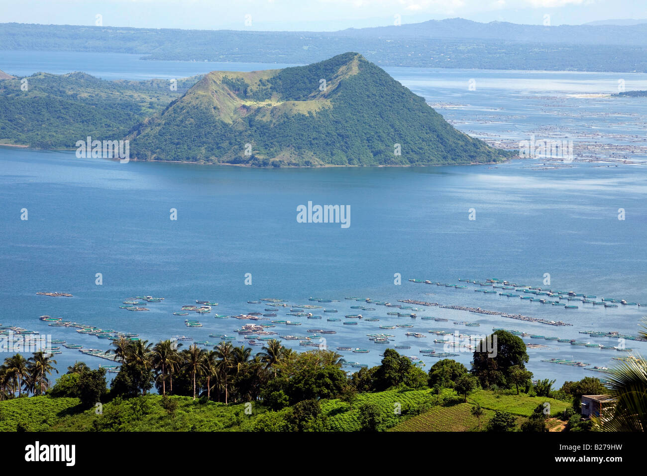 Taal Lake and a view of Volcano Island near Tagaytay City in Cavite Province of Luzon, Philippines. Stock Photo